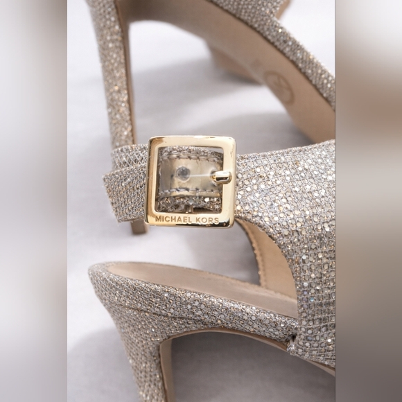 Michael Kors Gold Heels 6.5M | Sparkly Ankle Strap Stiletto Sandals - Picture 4 of 5